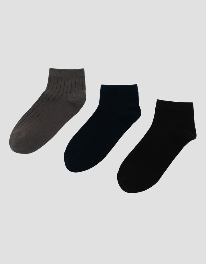 COLE 3PK ANKLE CASUAL SOLID RIB KAUS KAKI PRIA