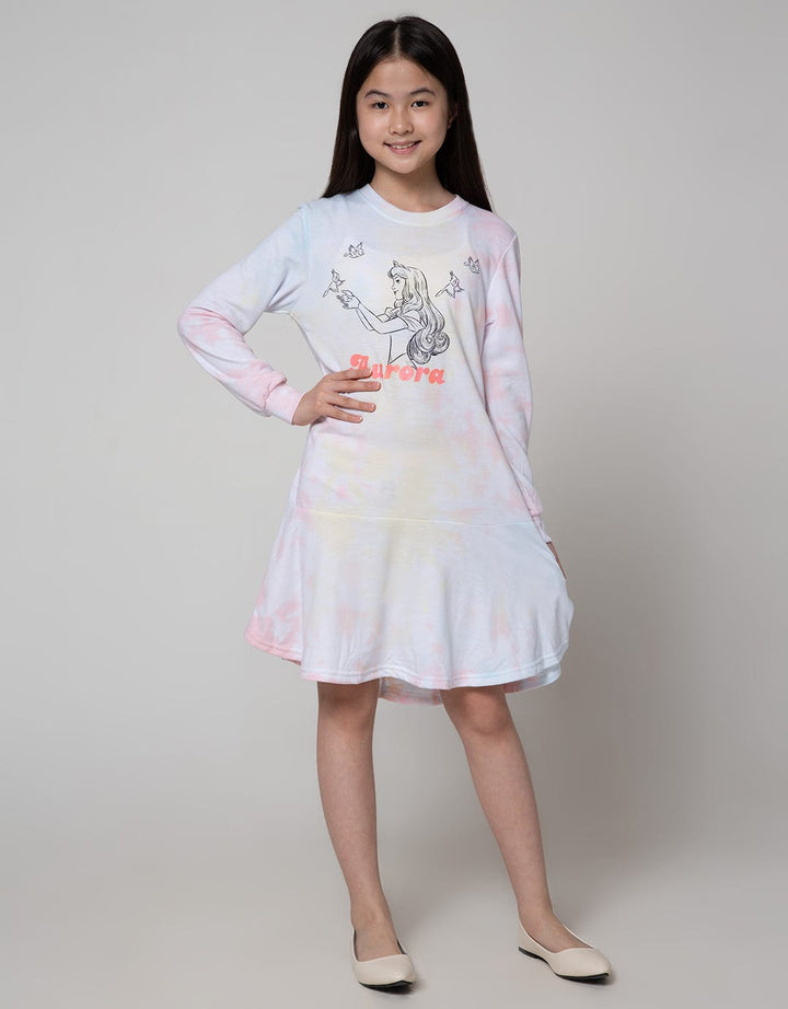 Disney Long Sleeve Midi Dress Tie Dye Princess Girl Power