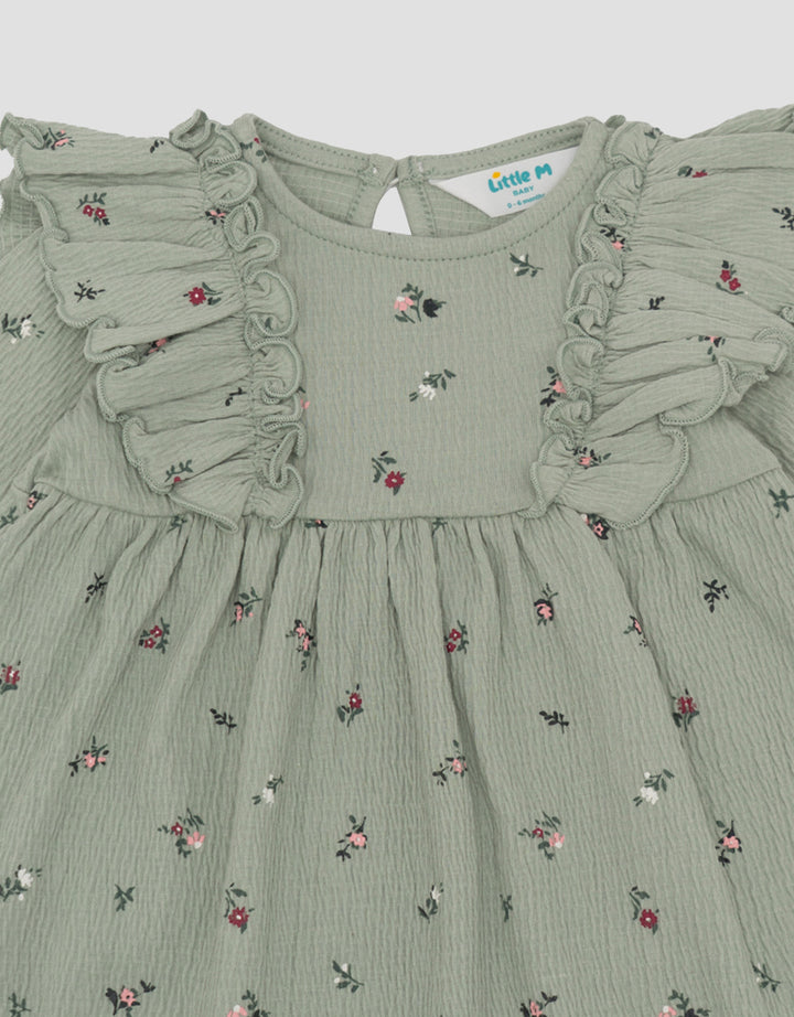 LITTLE M KERIPUT FULLPRINT FLOWER MIDI DRESS BAYI