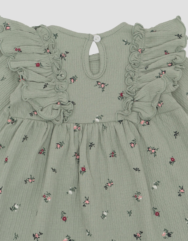 LITTLE M KERIPUT FULLPRINT FLOWER MIDI DRESS BAYI