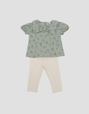 LITTLE M DOUBLE LAYER PRINT FLOWERS PAKAIAN SETELAN BAYI