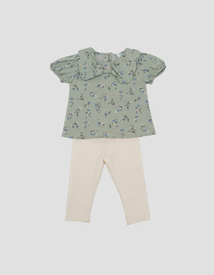 LITTLE M DOUBLE LAYER PRINT FLOWERS PAKAIAN SETELAN BAYI