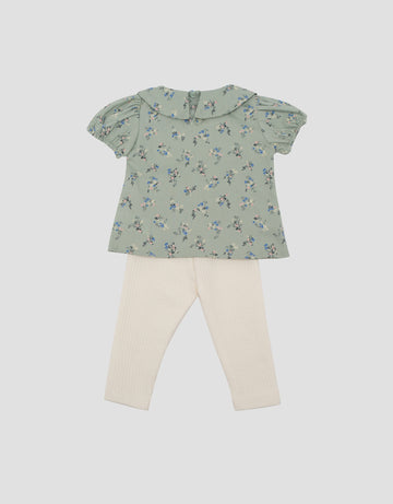 LITTLE M DOUBLE LAYER PRINT FLOWERS PAKAIAN SETELAN BAYI