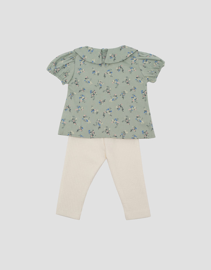 LITTLE M DOUBLE LAYER PRINT FLOWERS PAKAIAN SETELAN BAYI
