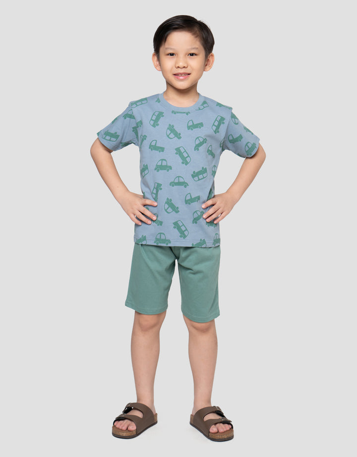 Little M Fullprint Car Print Pakaian Setelan Anak Laki-laki