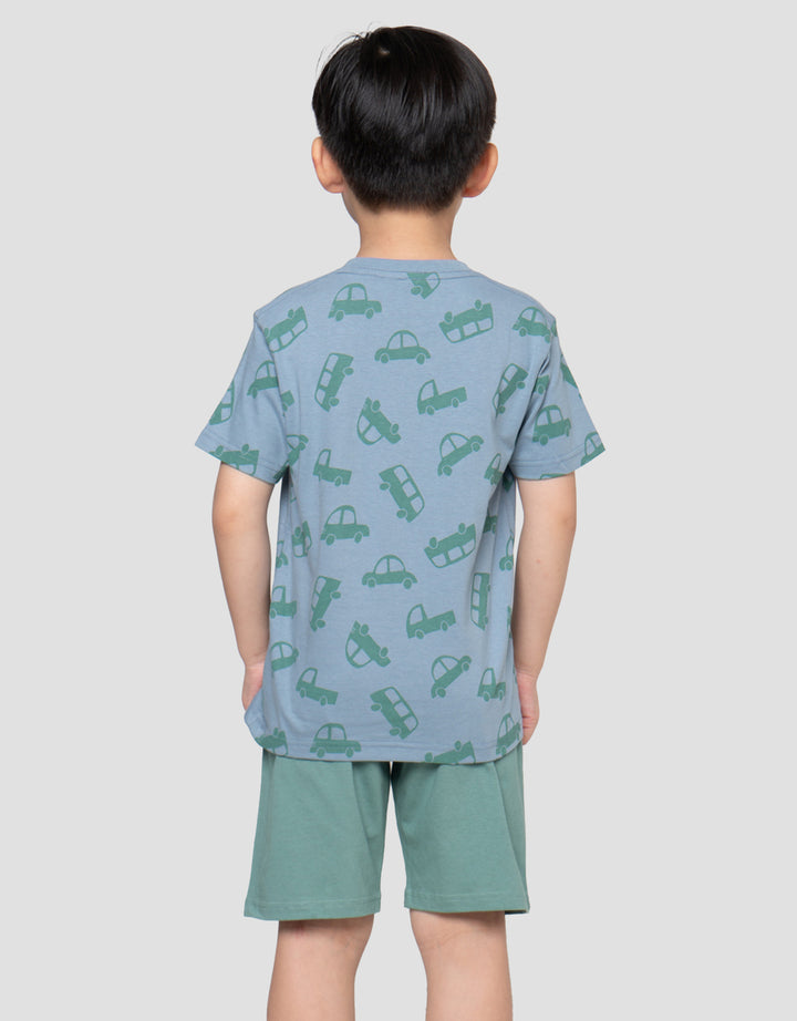 Little M Fullprint Car Print Pakaian Setelan Anak Laki-laki