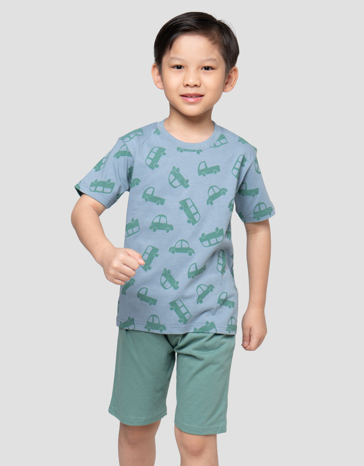 Little M Fullprint Car Print Pakaian Setelan Anak Laki-laki