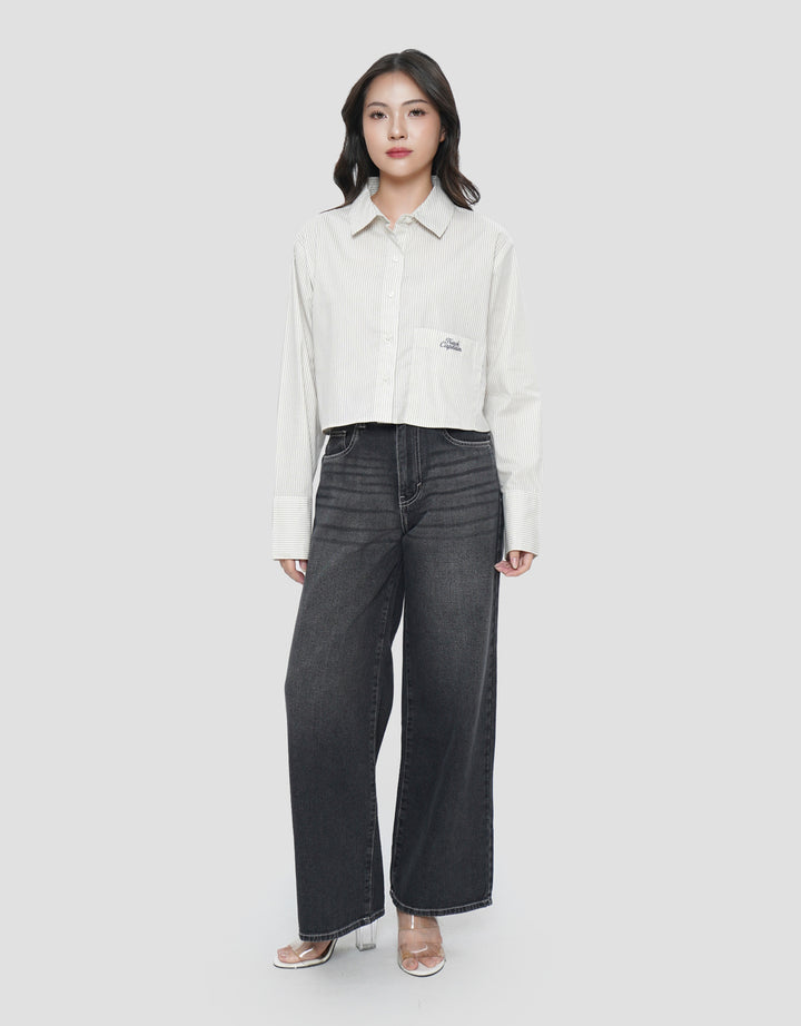 NEVADA EMBRO STRIPE BOXY KEMEJA WANITA