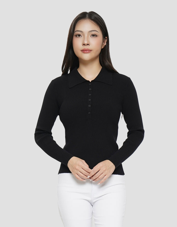 SUKO RIB KAOS POLO LENGAN PANJANG WANITA