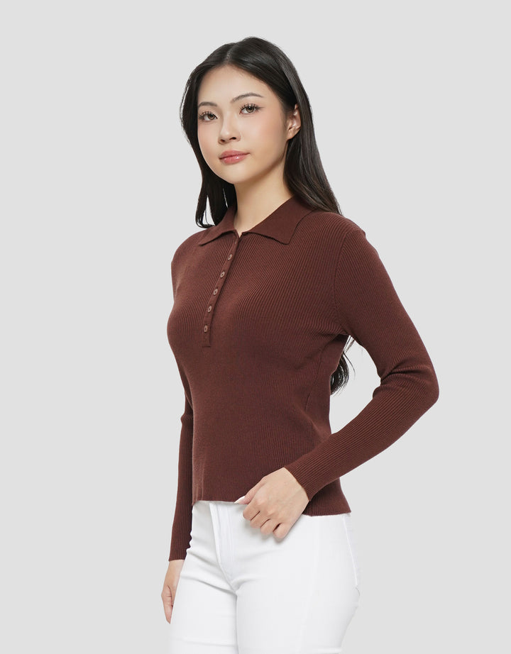 SUKO RIB KAOS POLO LENGAN PANJANG WANITA
