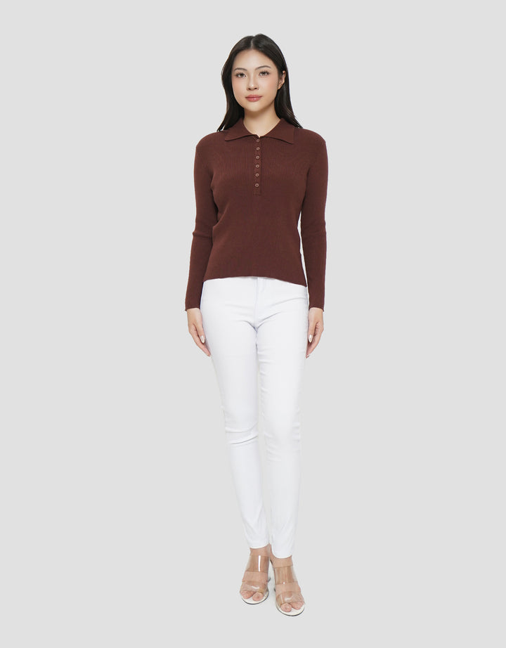 SUKO RIB KAOS POLO LENGAN PANJANG WANITA