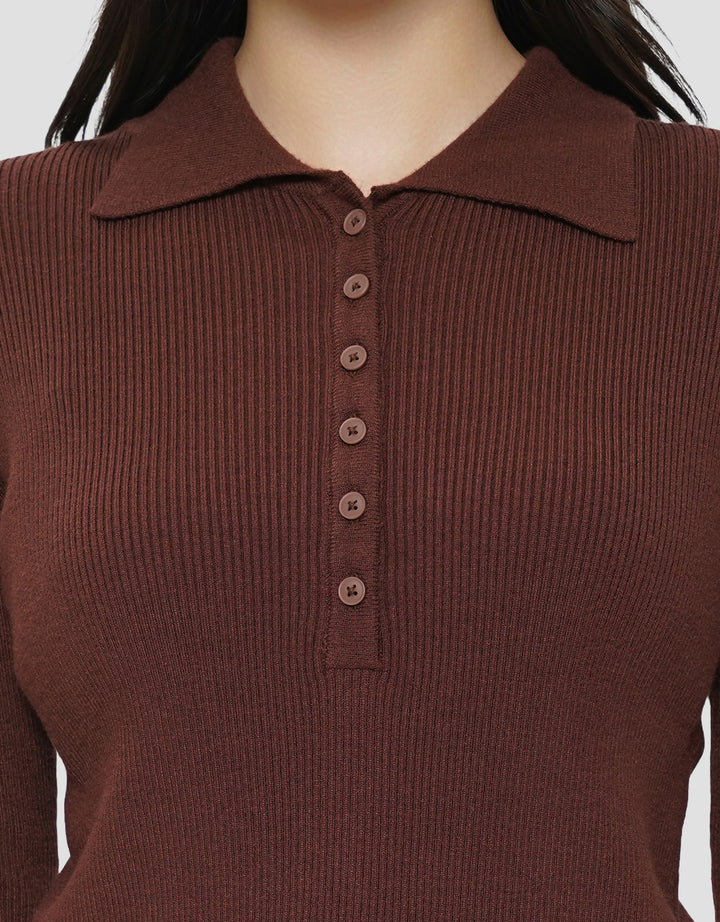 SUKO RIB KAOS POLO LENGAN PANJANG WANITA