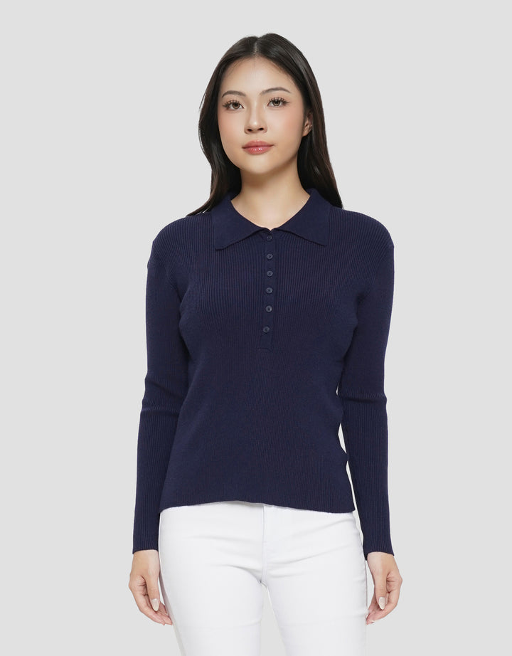 SUKO RIB KAOS POLO LENGAN PANJANG WANITA