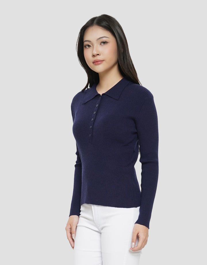 SUKO RIB KAOS POLO LENGAN PANJANG WANITA