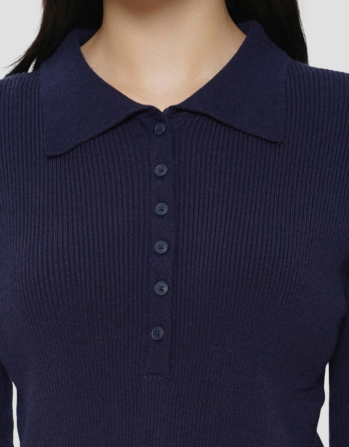 SUKO RIB KAOS POLO LENGAN PANJANG WANITA