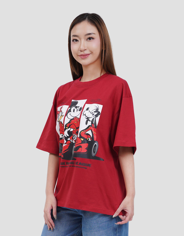Disney Print Mickey Mouse Racing Kaos Oversize Wanita