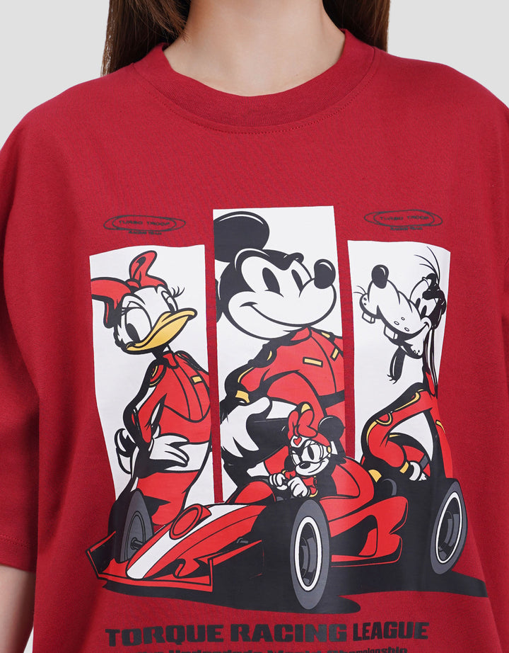 Disney Print Mickey Mouse Racing Kaos Oversize Wanita
