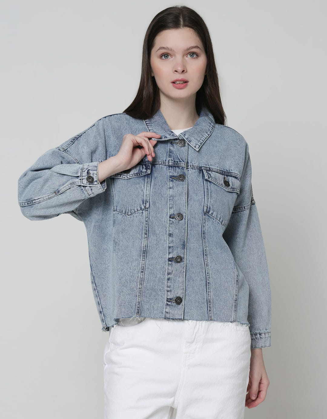 Nevada Denim Jacket Crop Unfinished Hem