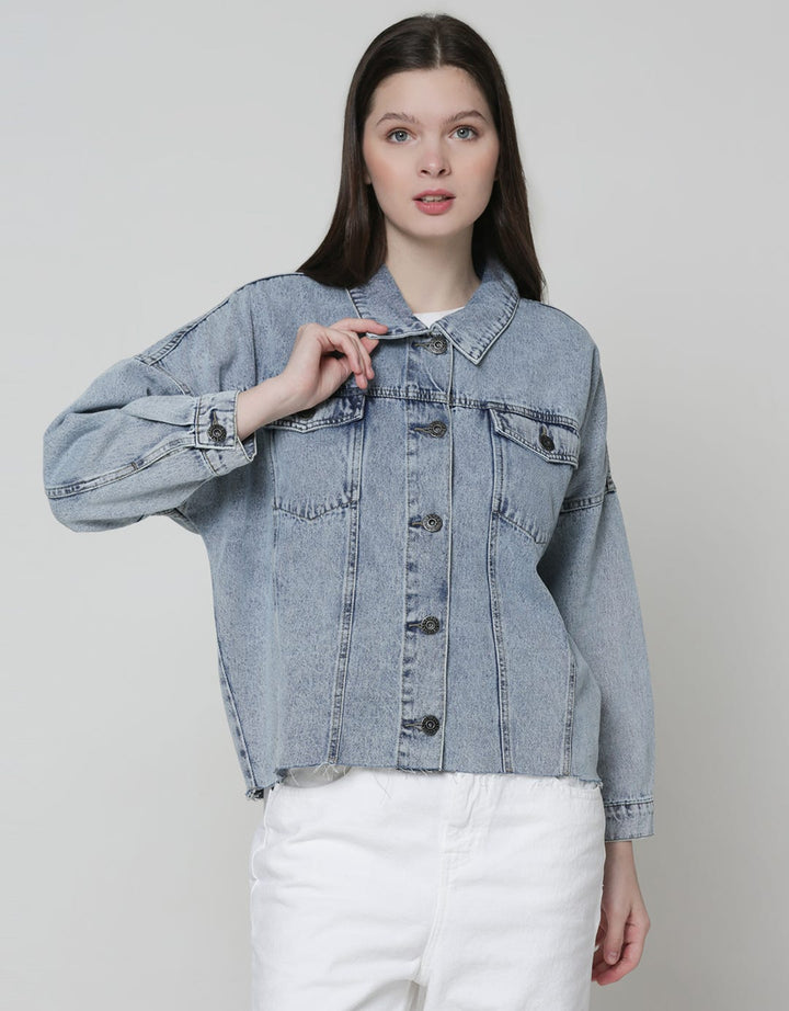 Nevada Denim Jacket Crop Unfinished Hem