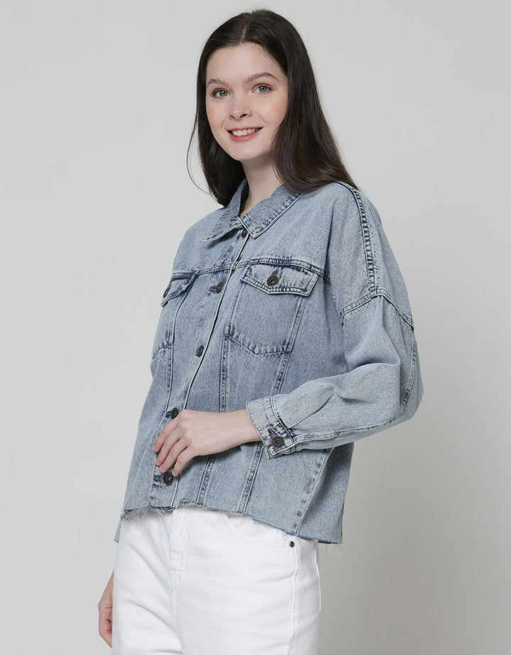 Nevada Denim Jacket Crop Unfinished Hem