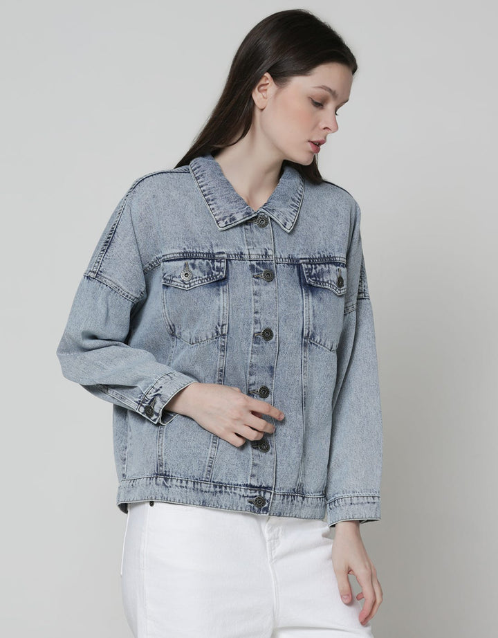 Nevada Denim Jacket Crop Finished Hem