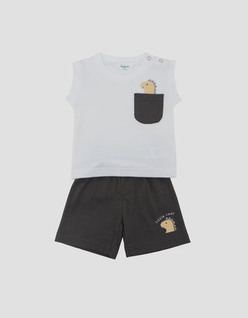 LITTLE M SLEVELESS WITH POCKET DINO PAKAIAN SETELAN BAYI