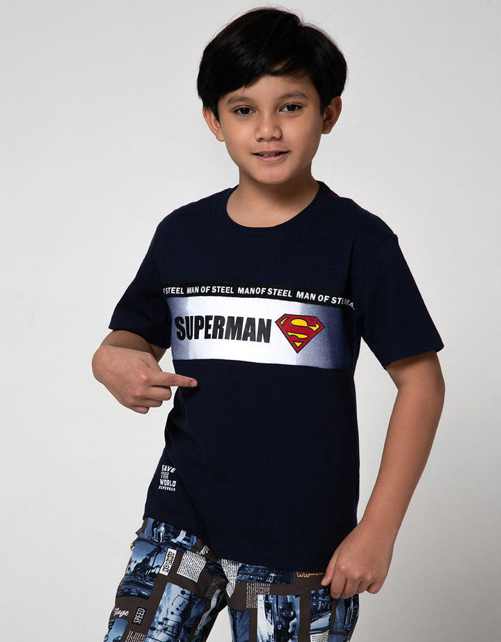 Character Superman Logo Kombinasi Ribbon Short Sleeve T-Shirt