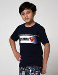 Character Superman Logo Kombinasi Ribbon Short Sleeve T-Shirt