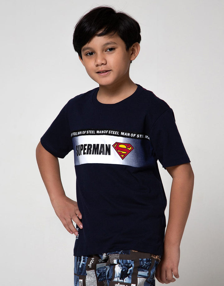 Character Superman Logo Kombinasi Ribbon Short Sleeve T-Shirt