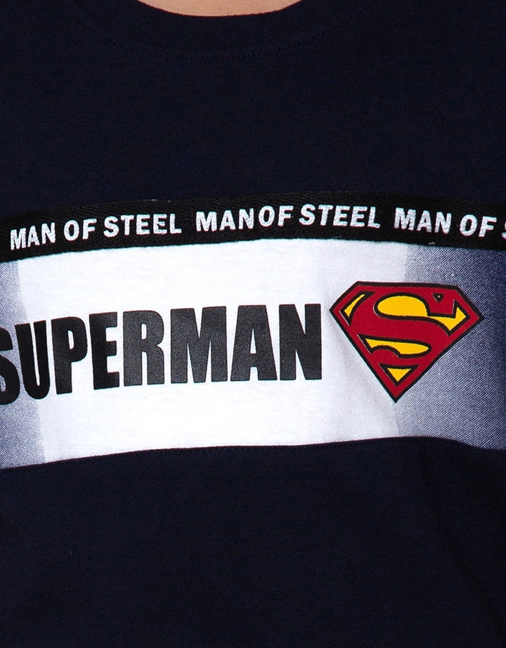 Character Superman Logo Kombinasi Ribbon Short Sleeve T-Shirt
