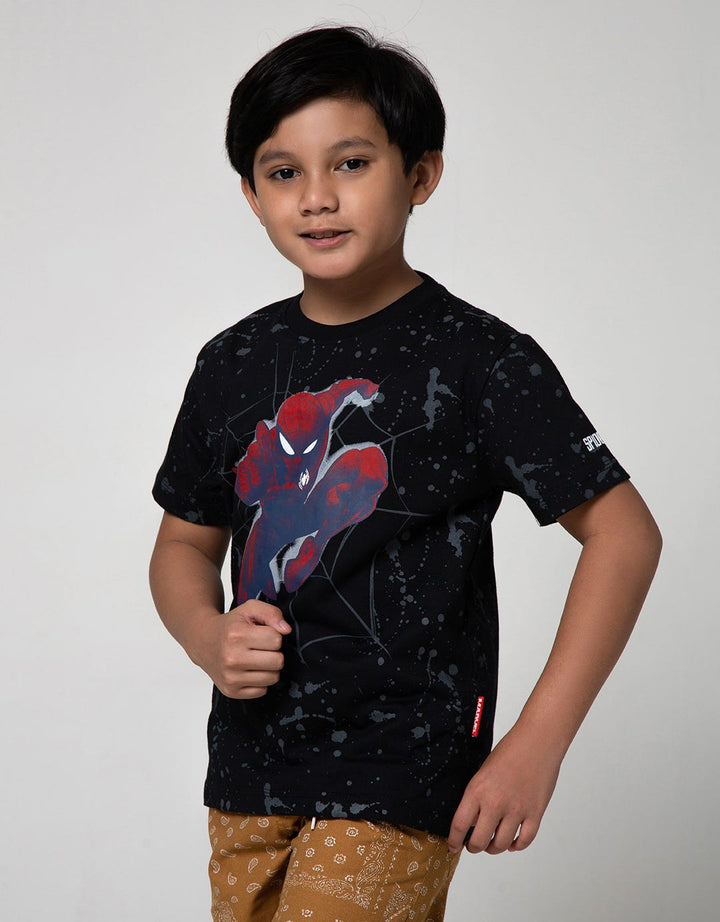 Marvel Spiderman Jump Print Splash Web Short Sleeve T-Shirt