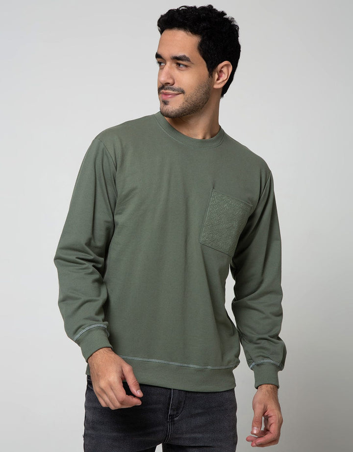 Details Sweatshirt Jumper R Neck Embro On Pocket