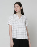 Connexion Short Sleeve Blouse Rayon Twill Print Windowpane