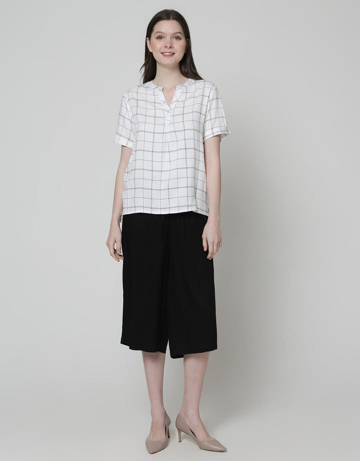 Connexion Short Sleeve Blouse Rayon Twill Print Windowpane