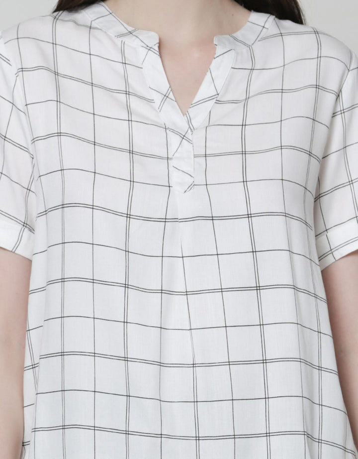 Connexion Short Sleeve Blouse Rayon Twill Print Windowpane