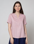 Connexion Short Sleeve Blouse Rayon Twill Print Windowpane