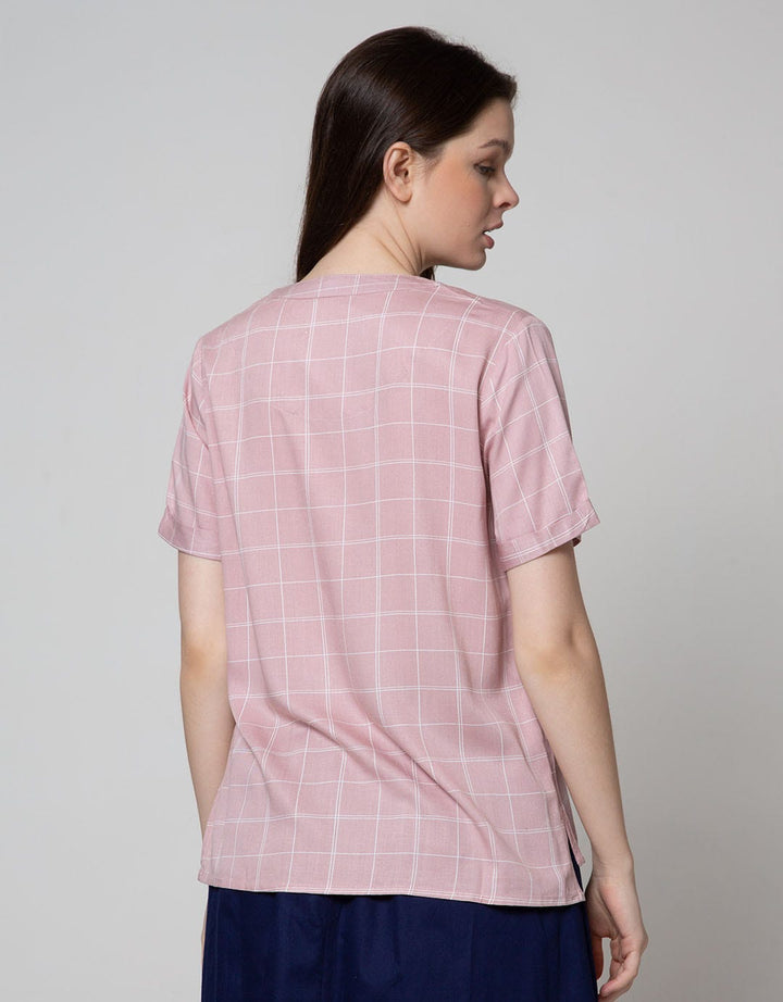Connexion Short Sleeve Blouse Rayon Twill Print Windowpane
