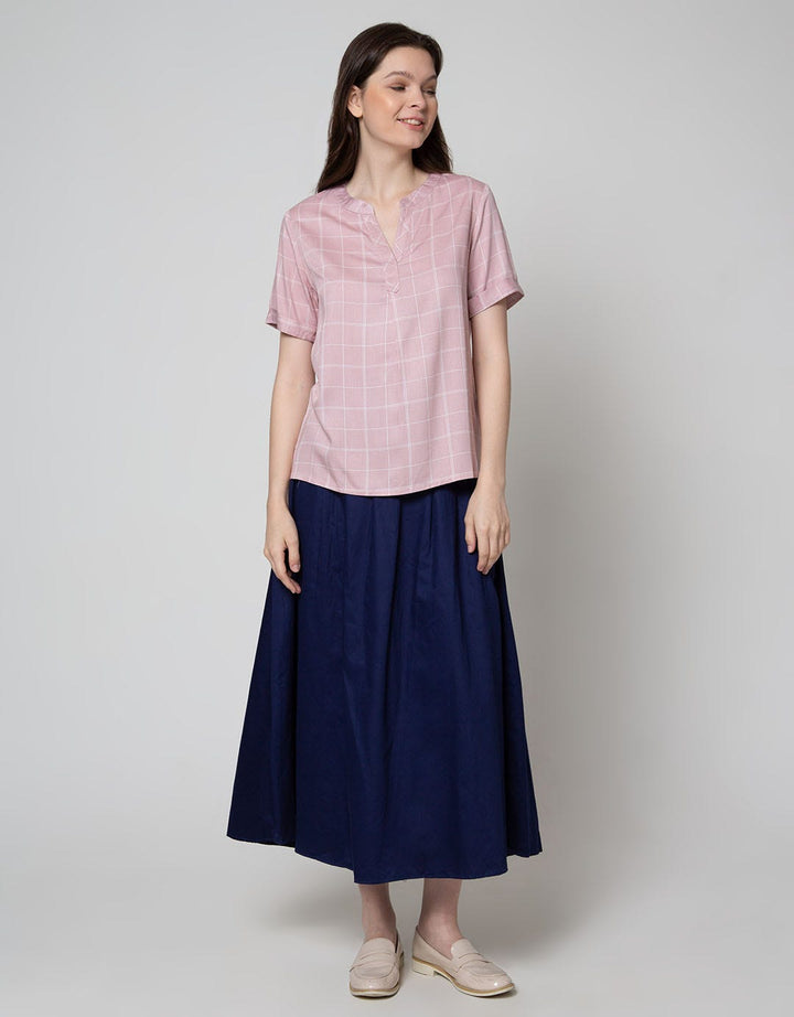 Connexion Short Sleeve Blouse Rayon Twill Print Windowpane