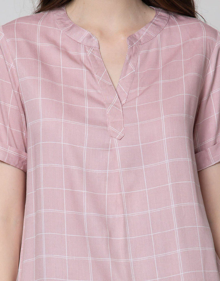 Connexion Short Sleeve Blouse Rayon Twill Print Windowpane