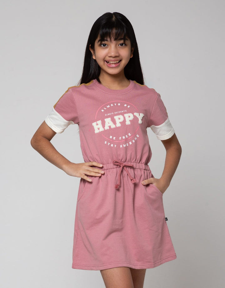 Nevada Short Sleeve Midi Dress Drawstring Waist Embroidered Towel