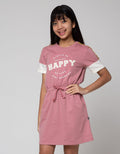 Nevada Short Sleeve Midi Dress Drawstring Waist Embroidered Towel