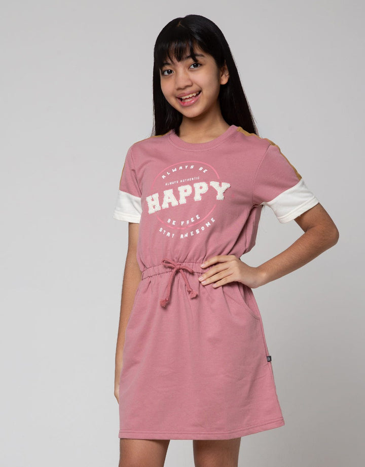 Nevada Short Sleeve Midi Dress Drawstring Waist Embroidered Towel