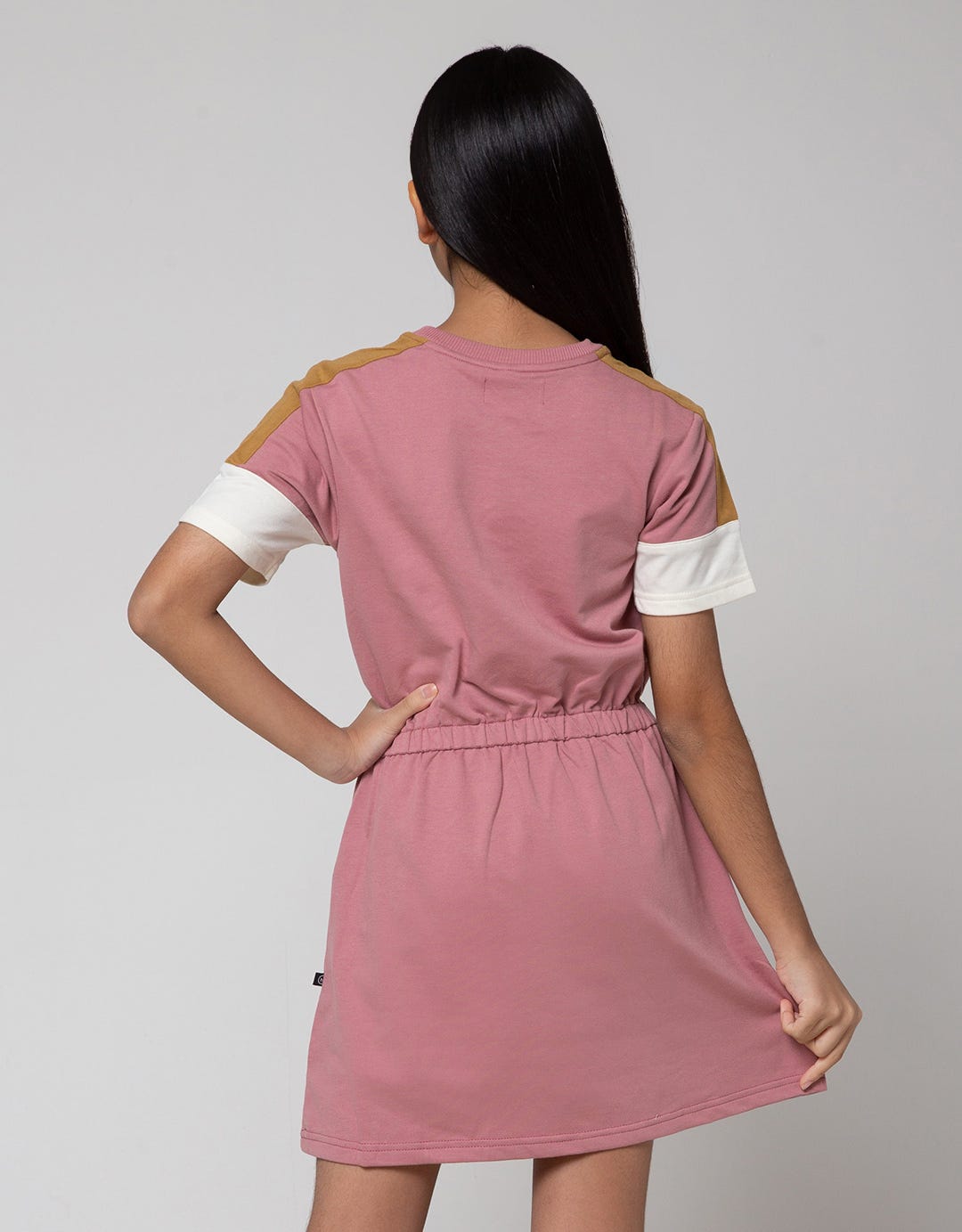 Nevada Short Sleeve Midi Dress Drawstring Waist Embroidered Towel