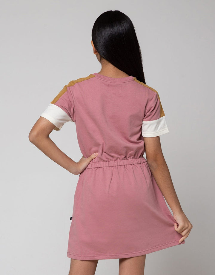 Nevada Short Sleeve Midi Dress Drawstring Waist Embroidered Towel