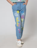 Nevada Jogger Pants Floral Graffiti Print Denim