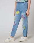 Nevada Jogger Pants Floral Graffiti Print Denim