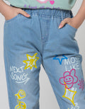 Nevada Jogger Pants Floral Graffiti Print Denim