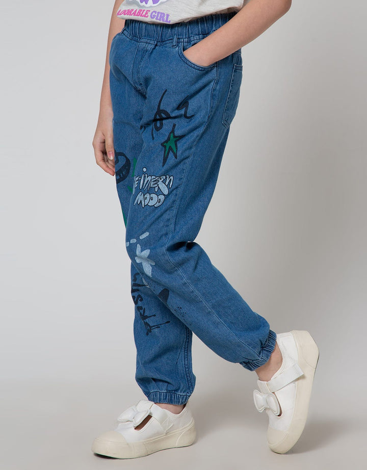 Nevada Jogger Pants Denim Print Grafitti Ufo