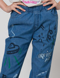 Nevada Jogger Pants Denim Print Grafitti Ufo