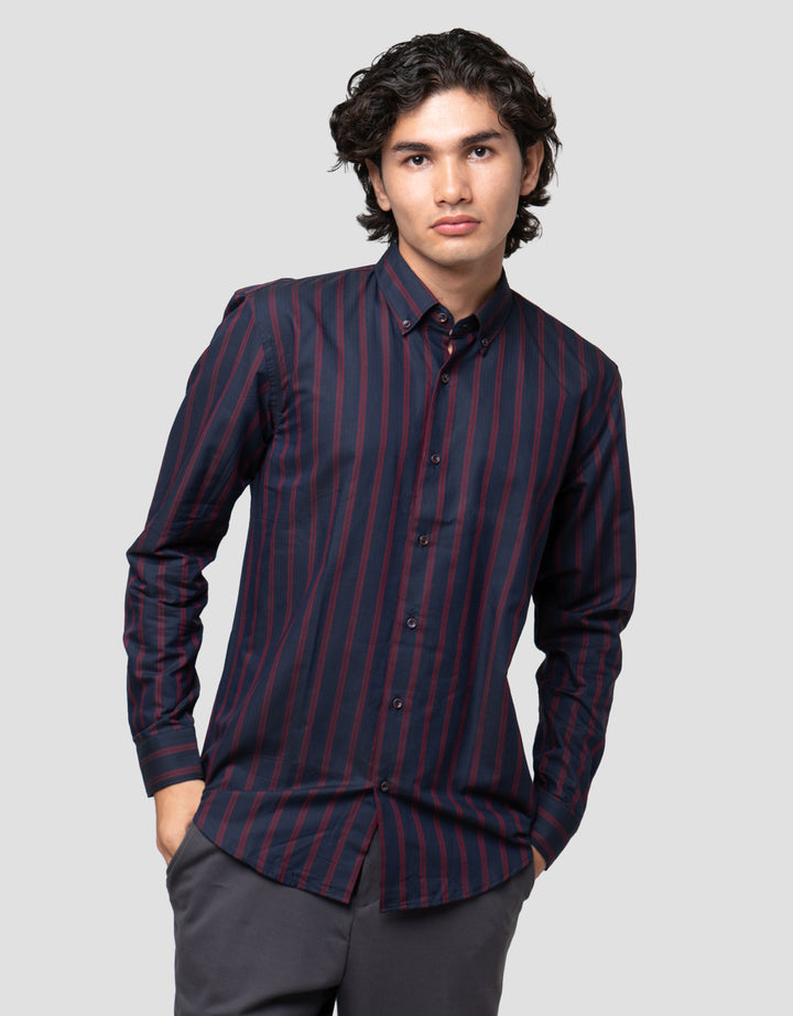 Cardinal Formal Full Print Stripe Kemeja Pria